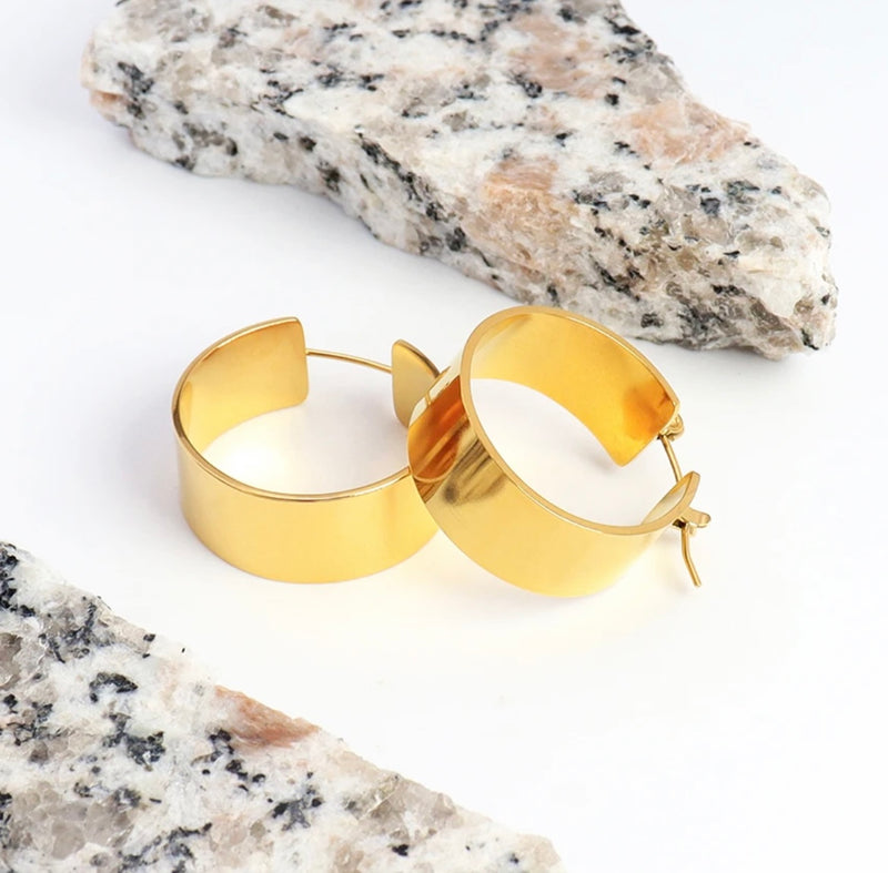 Thick Gold Plated Flat Small Hoop Earrings