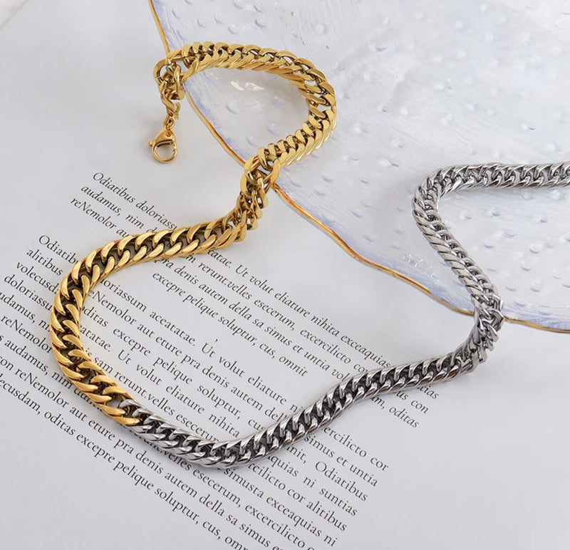 Cuban Link Duo Silver and Gold Necklace