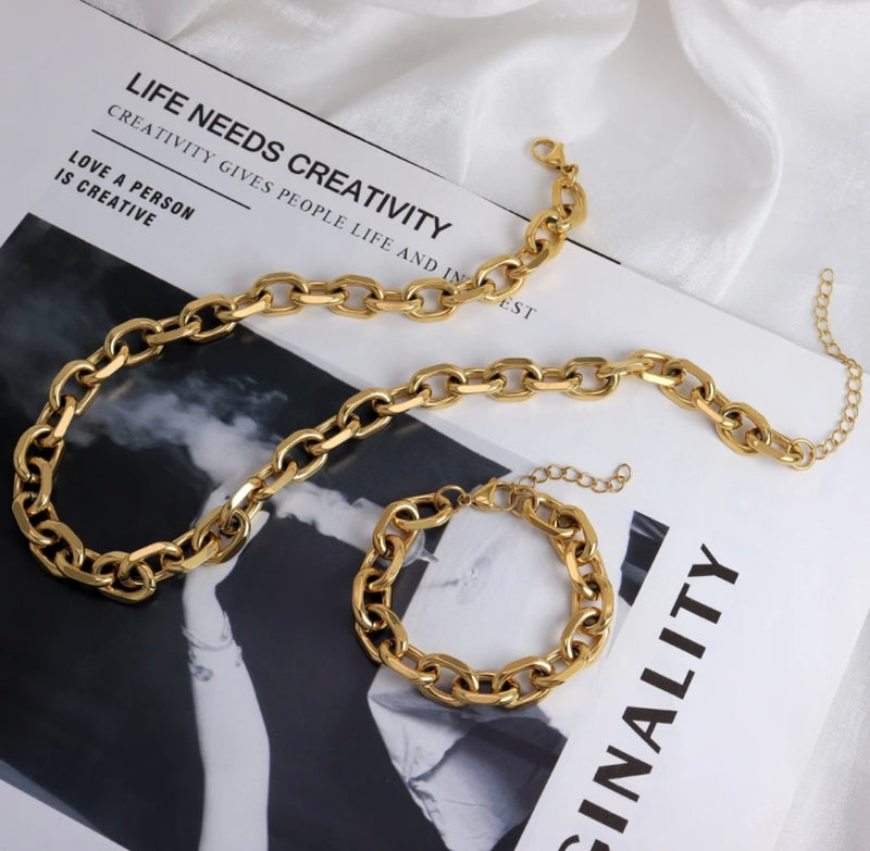 Miami Cuban Link Chain Necklace with Bracelet