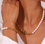 Twisted Gold Chain with Freshwater Pearl Bracelet & Necklace