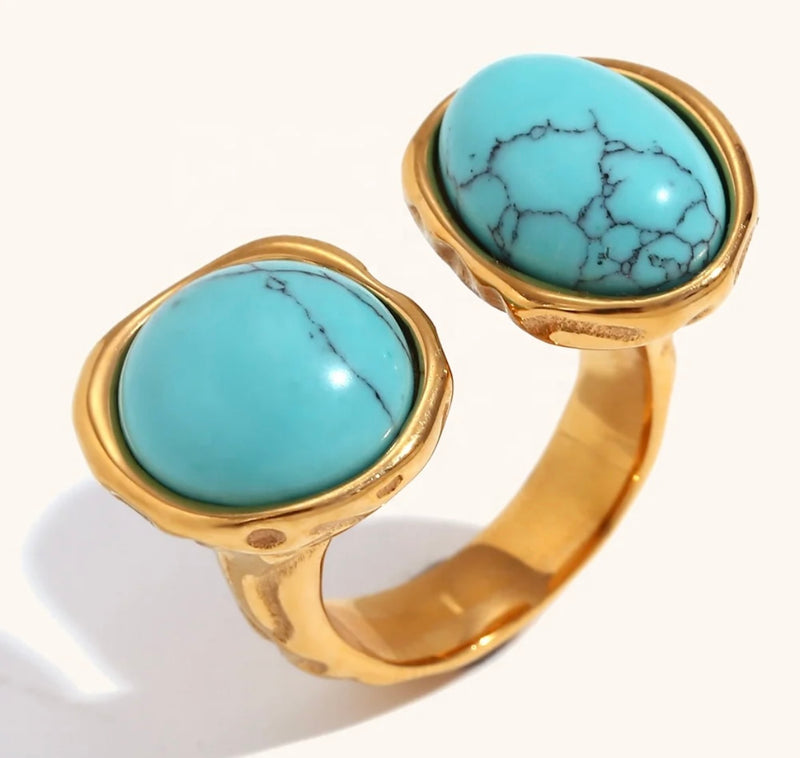 Turquoise Gold Plated Open Ring