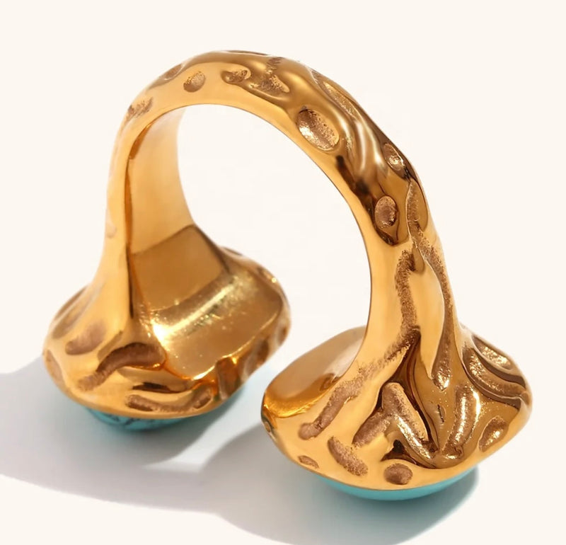 Turquoise Gold Plated Open Ring