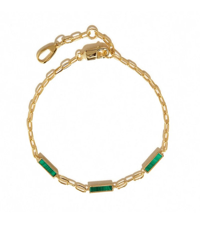 Malachite Stone Chain Bracelet 14K Gold