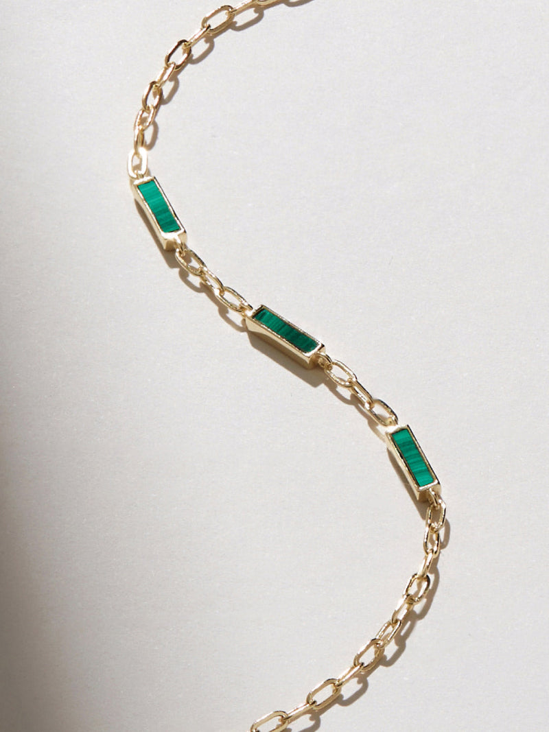 Malachite Stone Chain Bracelet 14K Gold