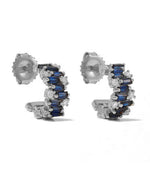 Baguette Sapphire Studded Half Mini Hoop Earrings