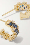 Baguette Sapphire Studded Half Mini Hoop Earrings