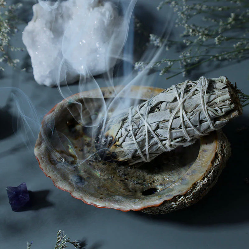 Selenite Crystal Pendant Necklace with White Sage Smudge Stick