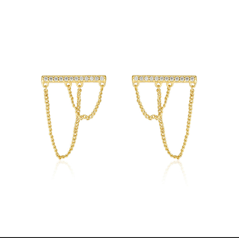 Cubic Zirconia Studded Dangling Chain Earrings