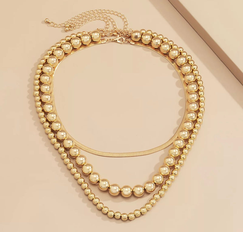 Triple Gold Plated Layered Chain Necklace