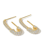 Safety Pin-Inspired Cubic Zirconia Gold Plated Earrings