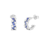 Baguette Sapphire Studded Half Mini Hoop Earrings