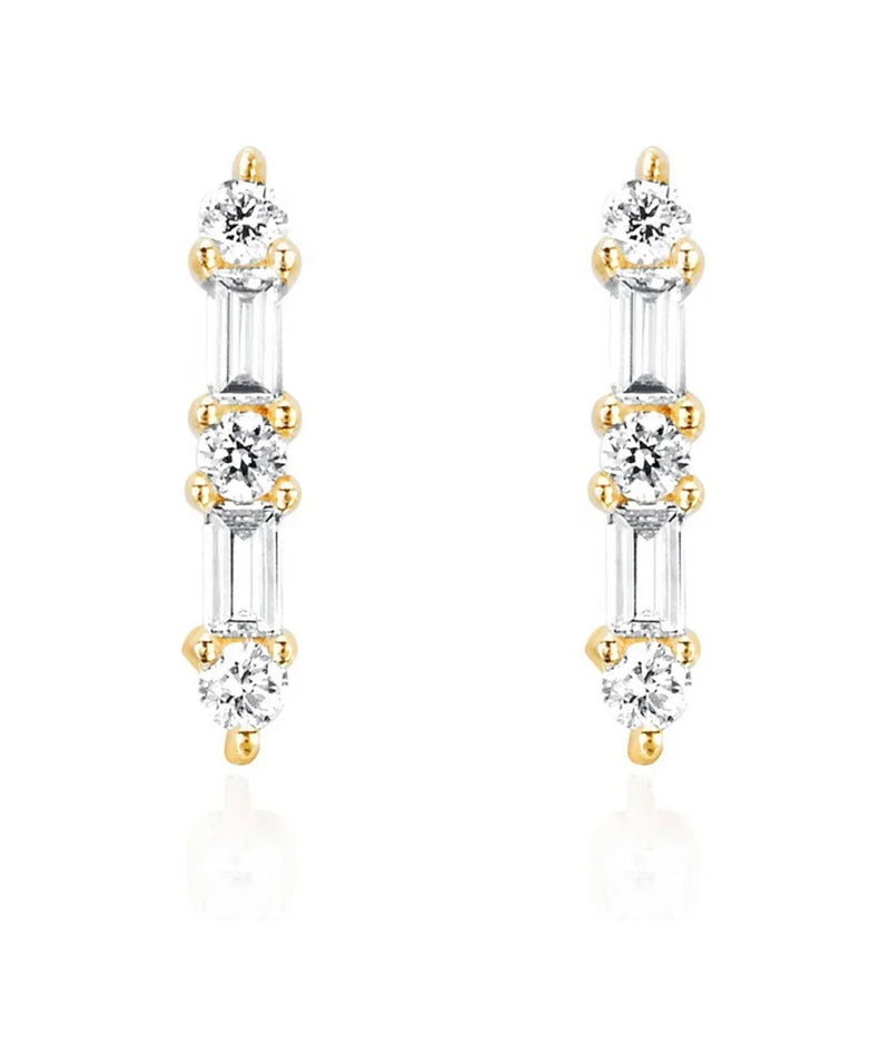 Gold Plated Baguette Diamond Bar Earrings for women